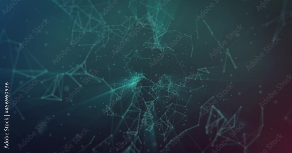 Futuristic 3D intro flight on a technological environment, motion of dots and lines connecting