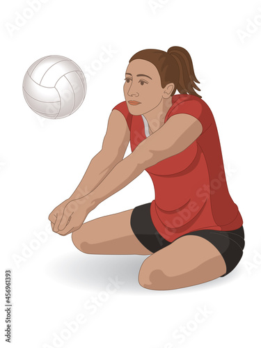para sports paralympic sitting volleyball, physical disabled female athlete amputee, hitting volleyball isolated on white background