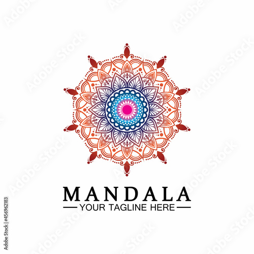 Circle pattern petal Flower Mandala Vector logo template illustration. Colorful template for spiritual retreat or yoga studio,Ornamental business cards,vintage luxury, ornamental decoration