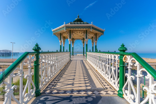 View of ornate bandstand on sea front, Brighton, East Sussex