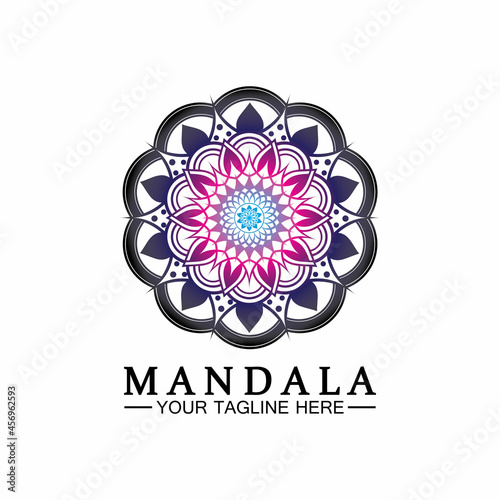 Circle pattern petal Flower Mandala Vector logo template illustration. Colorful template for spiritual retreat or yoga studio,Ornamental business cards,vintage luxury, ornamental decoration