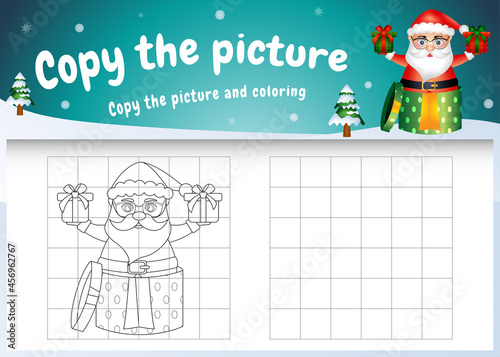 copy the picture kids game and coloring page with a cute santa clause