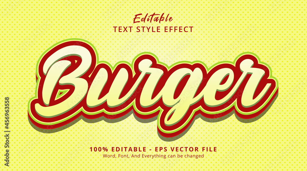 Fototapeta premium Editable text effect, Burger text on multicolor combination style