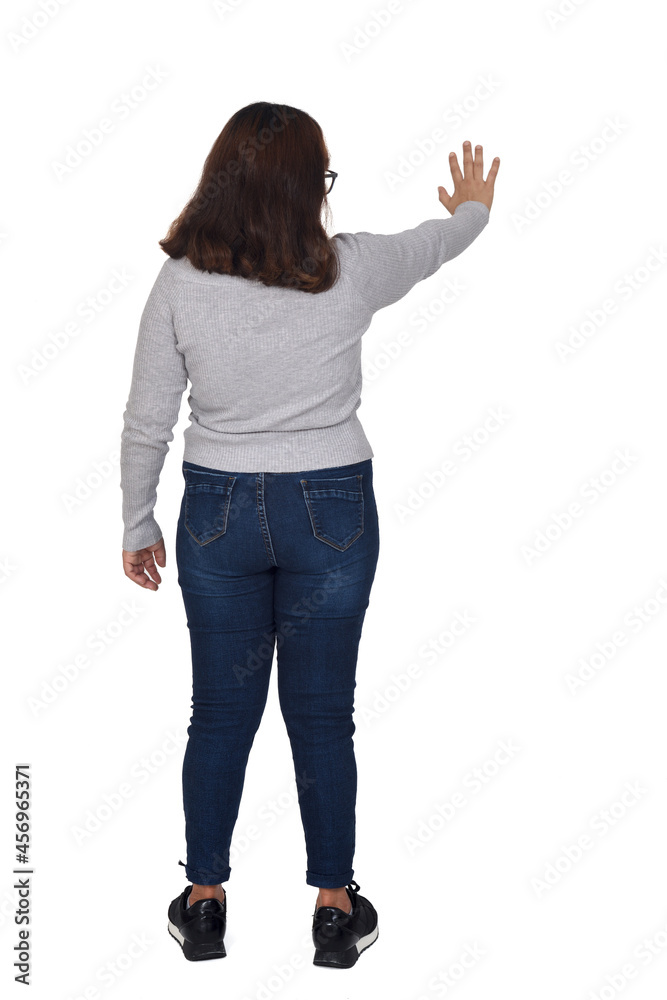 full portrait of a woman with stop sign isolated on white full portrait of a woman with stop sign isolated on white