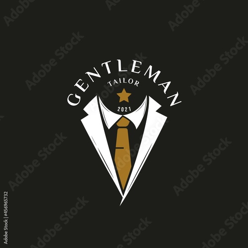 Masculine Tie Tuxedo Suit Gentleman Fashion Tailor Clothes Vintage Classic Logo design. Luxury and premium logo template