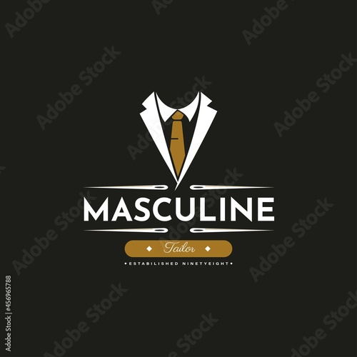 Masculine Tie Tuxedo Suit Gentleman Fashion Tailor Clothes Vintage Classic Logo design. Luxury and premium logo template