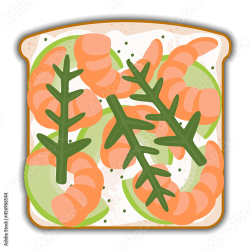 shrimp and avocado tasty sandwich with shadow