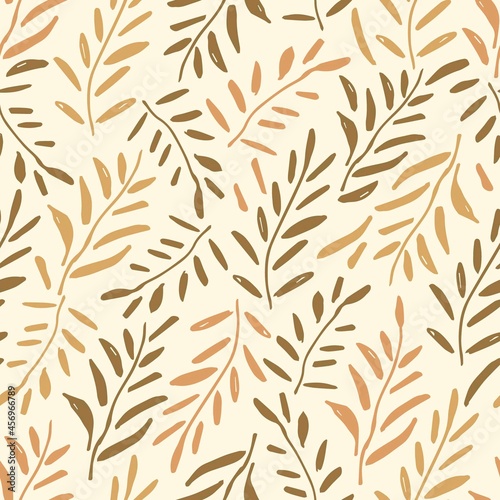 Simple abstract floral vector seamless pattern in pastel colors. Brown dry twigs of foliage on a light pink background. For printing on fabrics  textiles  stationery.