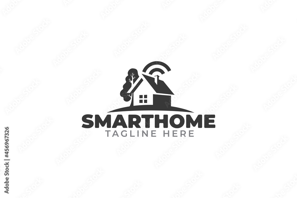 smart home logo vector graphic with a combination of a house, wifi signal, and green environtment for any business.