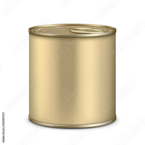 Blank Metallic Tin Can For Dairy Product Vector. Preserved Prepared Sweet Milk, Vitamin Vegetables Or Fruits In Stainless Tin Can. Container For Canning Nourishment Template Realistic 3d Illustration