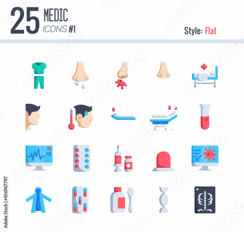 25 Medic Icon Pack #1 style flat, Flat icon color