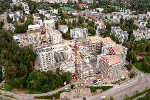 Aerial view of the construction site of the apartment buildings, Espoo,Finland