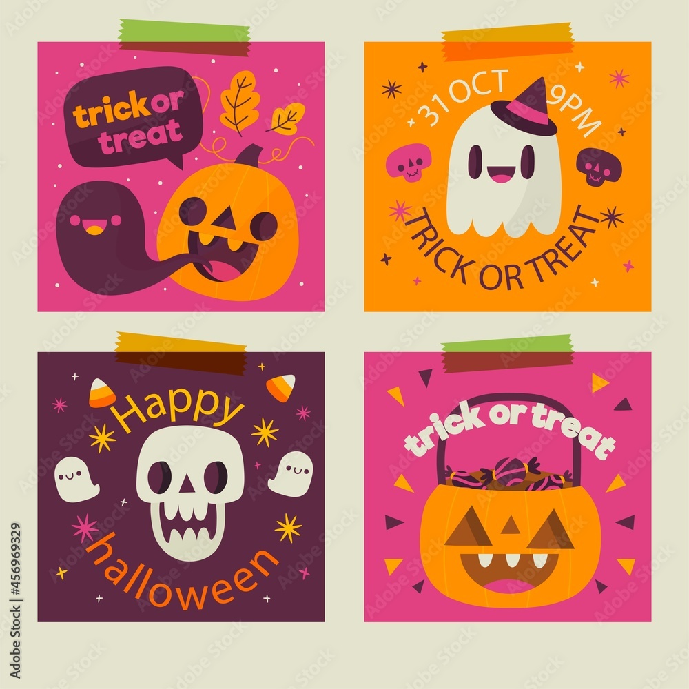 hand drawn halloween card collection vector design illustration