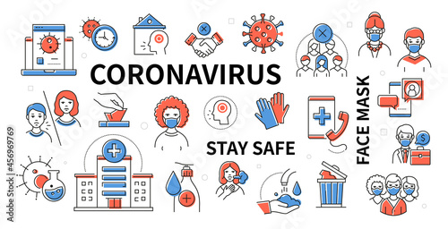 Coronavirus - line design colorful modern icon set