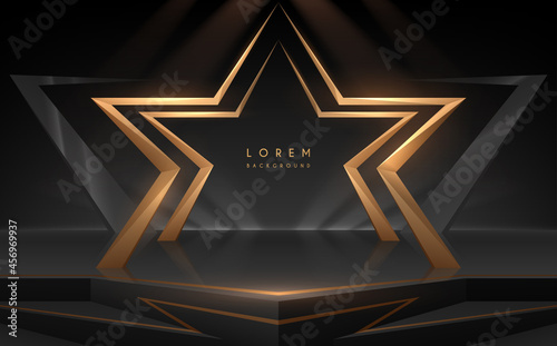 Golden star shape podium with light effect