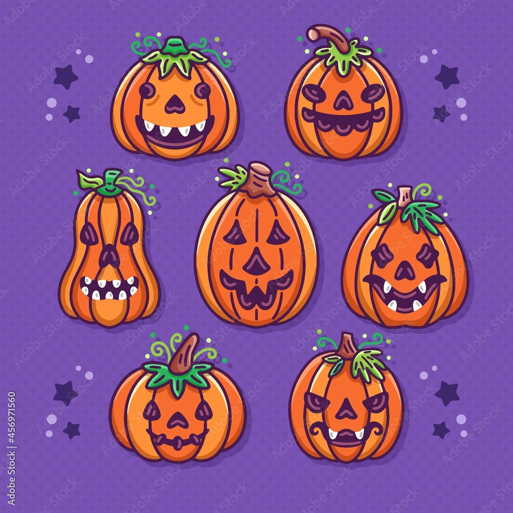halloween pumpkins with leaves crown collection vector design illustration halloween pumpkins with leaves crown collection vector design illustration