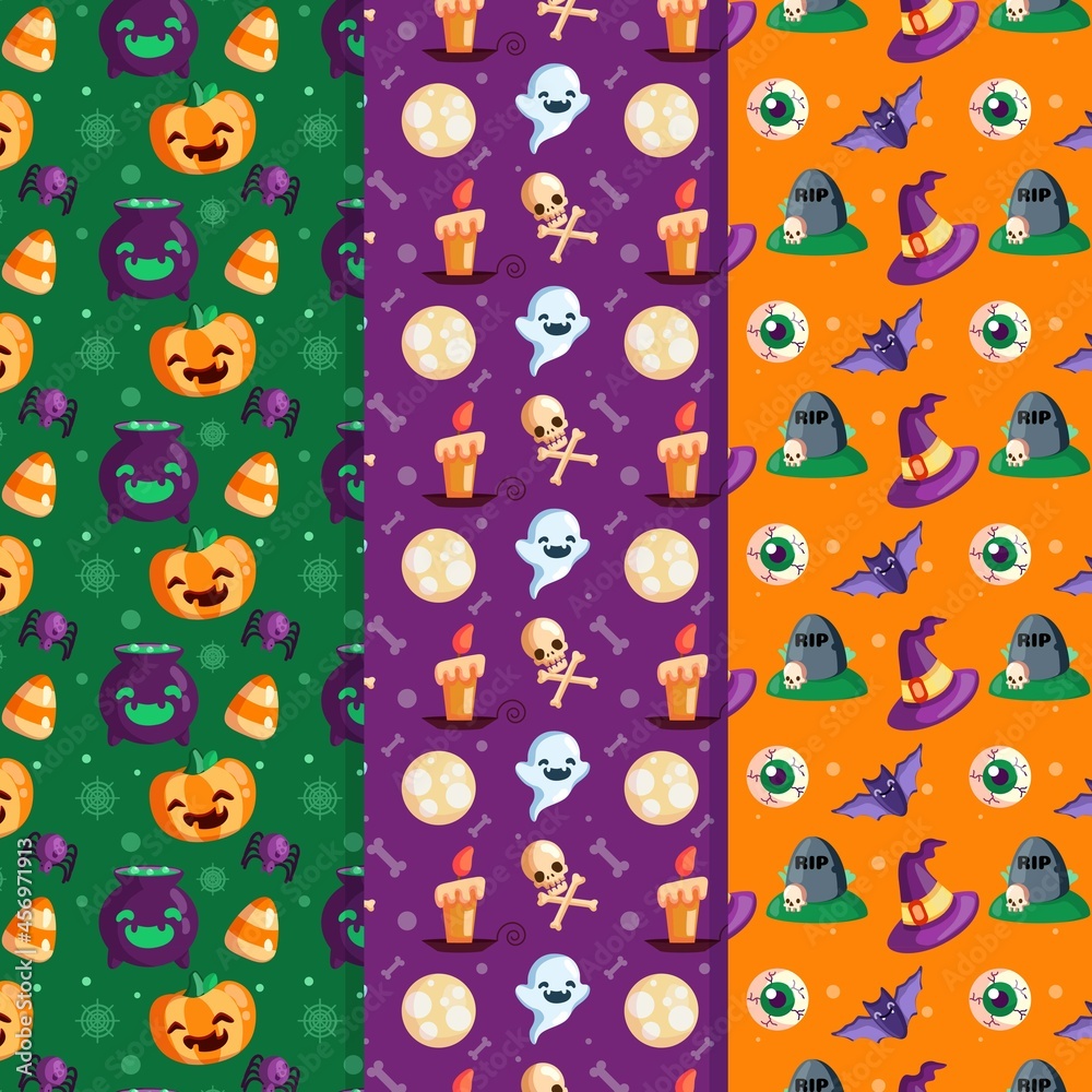 halloween seamless pattern with festive characters vector design illustration