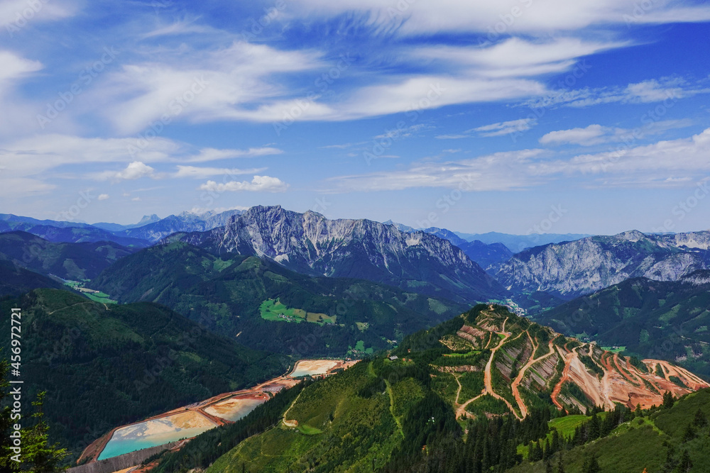 amazing ore mountain with blue ponds in a mountain landscape from austria