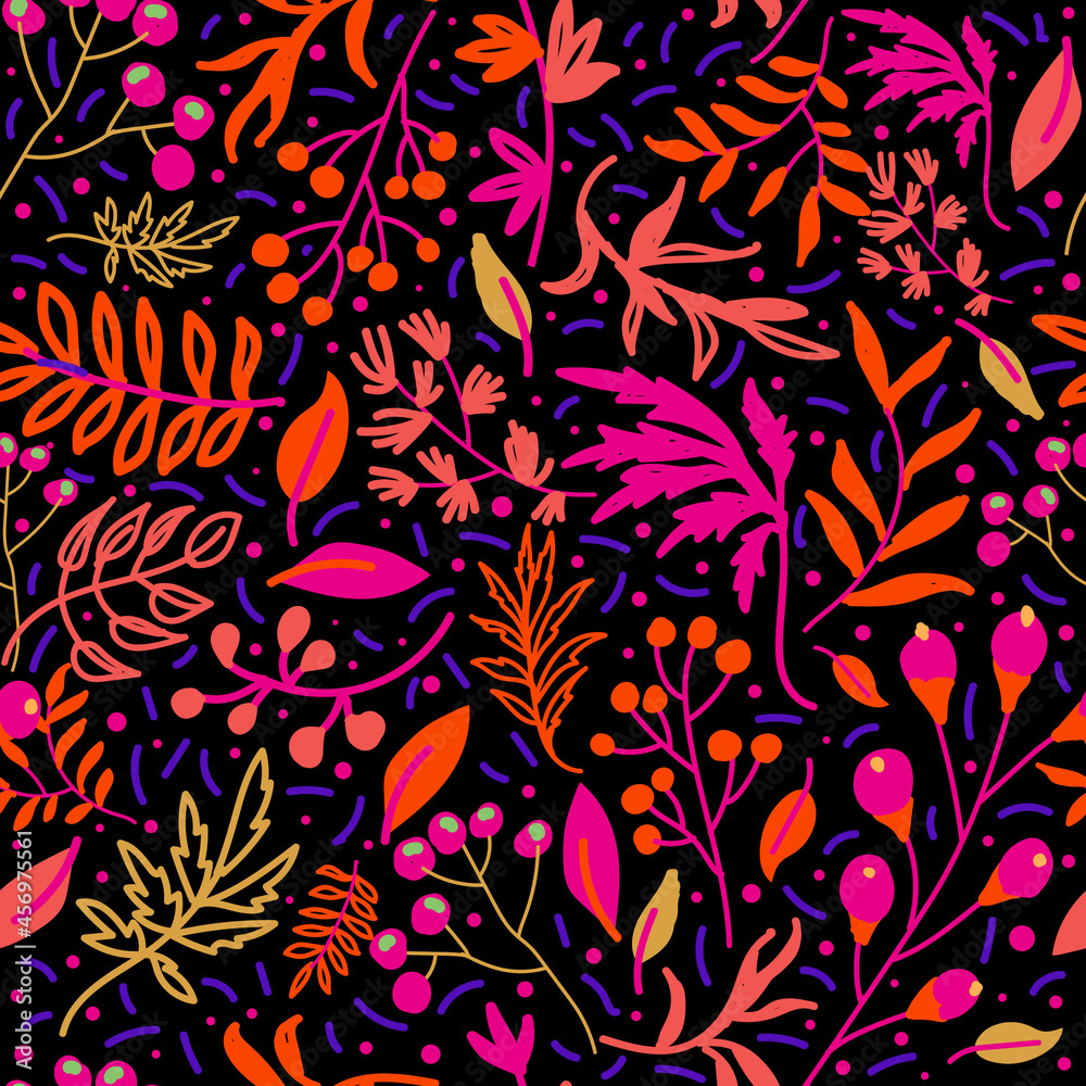 Seamless pattern in the style of autumn leaves and berries. Vintage pattern.Vector illustration. Used for wallpaper, printing wrapping paper, textiles. Seamless pattern in the style of autumn leaves and berries. Vintage pattern.Vector illustration. Used for wallpaper, printing wrapping paper, textiles.