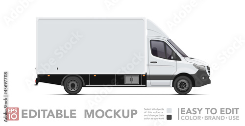 Editable cargo van mockup. Realistick van on white background. Vector illustration. Collection