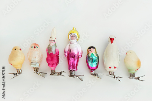 A collection of vintage glass Soviet Christmas toys of the late 60s.