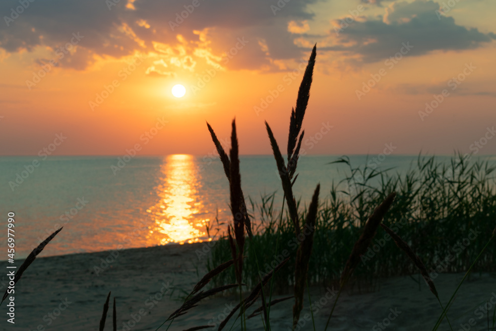 Colorful sunset on the beach.