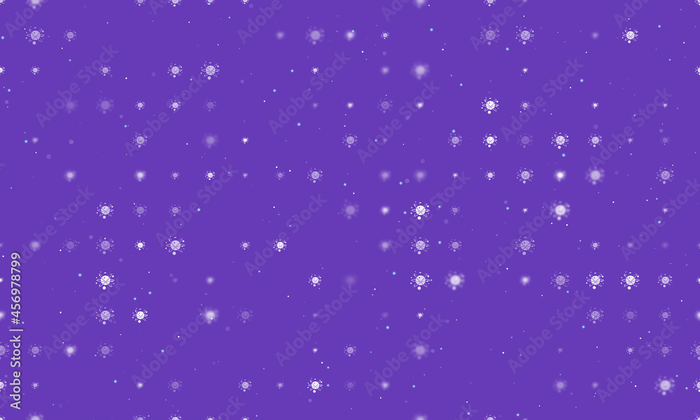 Seamless background pattern of evenly spaced white cosmic symbols of different sizes and opacity. Vector illustration on deep purple background with stars Seamless background pattern of evenly spaced white cosmic symbols of different sizes and opacity. Vector illustration on deep purple background with stars