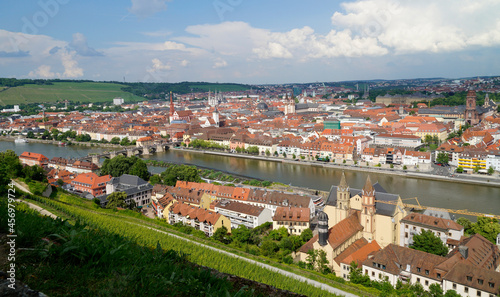 a beautiful cityscape of Wurzburg with Old Main Bridge on a sunny spring day 