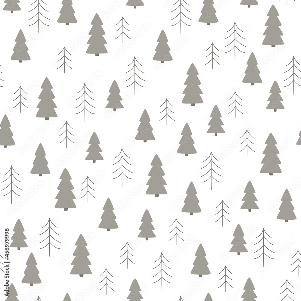 Vector seamless pattern with winter trees in the snow - spruce and pine