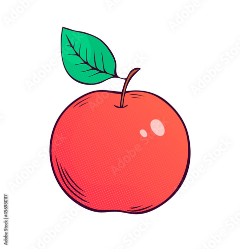Red apple on a white background. An appetizing fruit for a healthy diet. Vector isolated illustration hand drawn