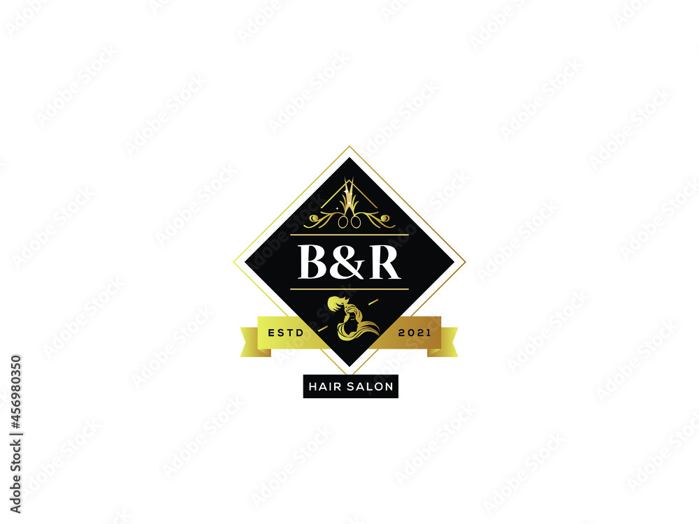 Luxury BR Logo, Letter br b r Logo Icon Vector For Luxury hair salon, hair salon shop, vintage salon, barber and beauty hair salon business - obrazy, fototapety, plakaty 