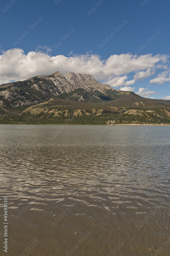Jasper Lake with Rocky Mountains in the Background