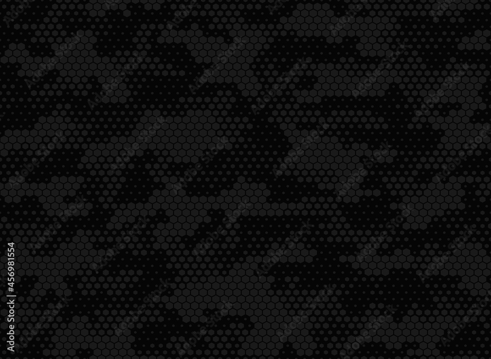 Black digital camouflage pattern vector hexagonal seamless background for  clothing printing. Stock Vector | Adobe Stock