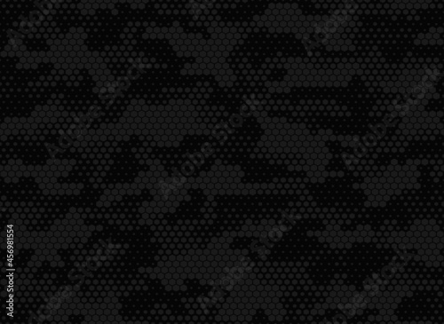 
Black digital camouflage pattern vector hexagonal seamless background for clothing printing.