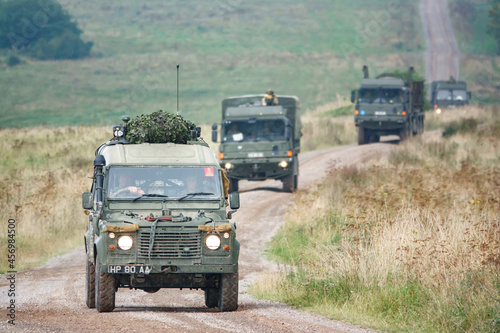 British army Land Rover Wolf 4  4 military medium utility vehicle in action on a military exercise  Salisbury Plain UK