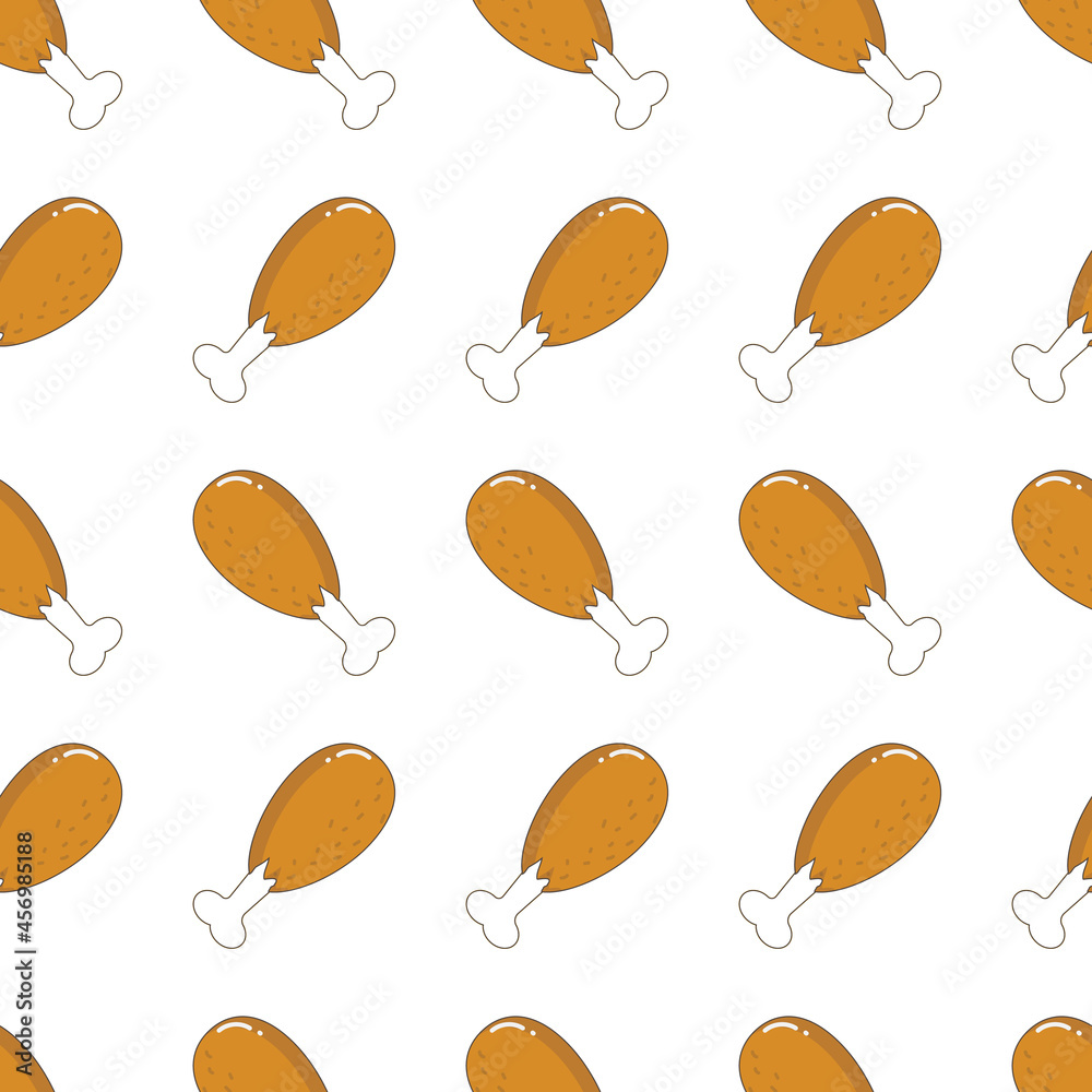 Crispy fried chicken seamless vector pattern, ideal for menus, cards, textile design, food packaging