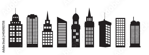 set of buildings and structures silhouette