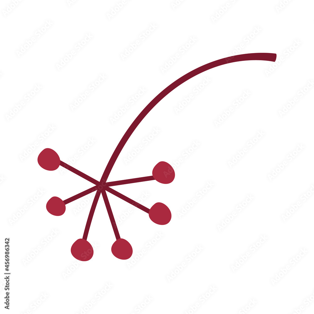Small sprig of red autumn or winter berries. Simple botanical flat element and clipart for design of package, greeting card, advertising banner. Seasonal foliage object. Autumnal item for Harvest Day. Small sprig of red autumn or winter berries. Simple botanical flat element and clipart for design of package, greeting card, advertising banner. Seasonal foliage object. Autumnal item for Harvest Day.