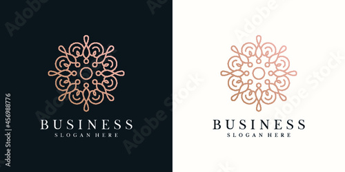 Abstract flower logo design template with line style