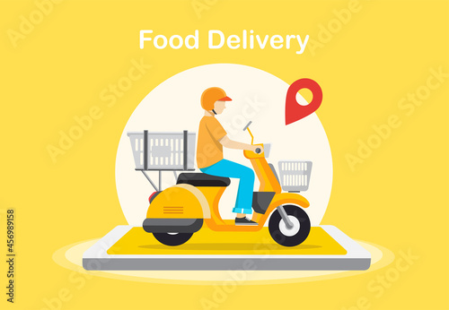 Food delivery service, Fast food delivery, Scooter delivery service , Vector illustration..