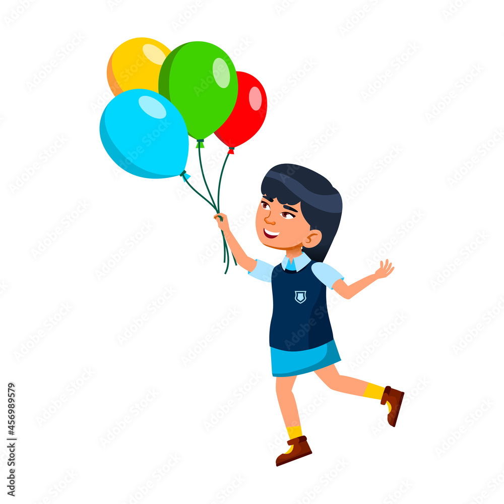 Kid Girl Playing With Helium Balloons Bunch Vector. Asian Child Play With Multicolored Air Balloons Outdoor. Character Chinese Preteen Schoolgirl Recreation Flat Cartoon Illustration Kid Girl Playing With Helium Balloons Bunch Vector. Asian Child Play With Multicolored Air Balloons Outdoor. Character Chinese Preteen Schoolgirl Recreation Flat Cartoon Illustration