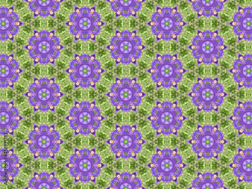 Purple and Green Abstract Geometric Floral Tile Background Wallpaper