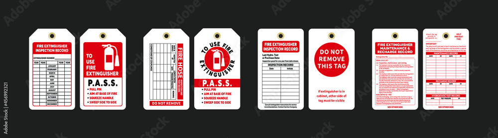 Fire Extinguisher Inspection Record Tag vector illustrations. Four ...