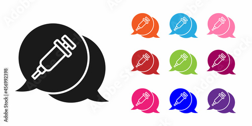 Black Addiction to the drug icon isolated on white background. Heroin, narcotic, addiction, illegal. Sick junkie with a syringe and medical pills. Set icons colorful. Vector