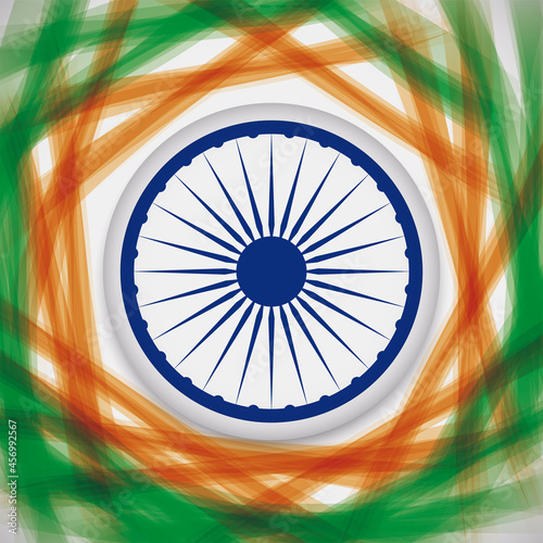 Button with Ashoka Chakra wheel and Indian colors, Vector illustration