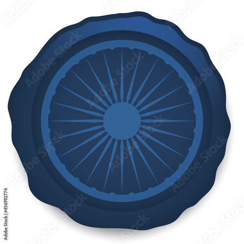 Blue wax stamp with Ashoka Chakra symbol inside, Vector illustration