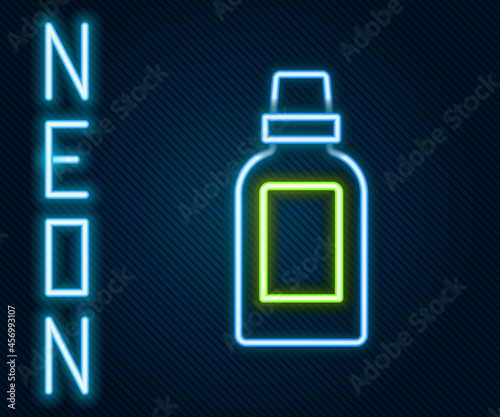 Glowing neon line Plastic bottle for laundry detergent, bleach, dishwashing liquid or another cleaning agent icon isolated on black background. Colorful outline concept. Vector