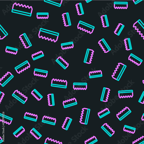 Line Sponge icon isolated seamless pattern on black background. Wisp of bast for washing dishes. Cleaning service logo. Vector