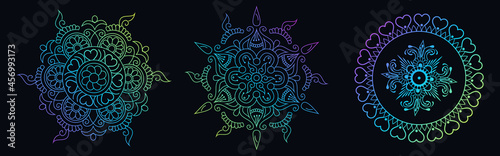 Circle pattern flower of mandala with multi color, Ornamental luxury mandala 3 in 1 design