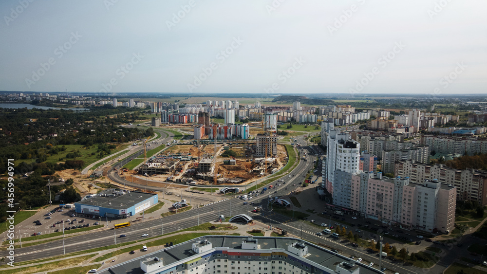 City block. Modern multi-storey buildings. Aerial photography.